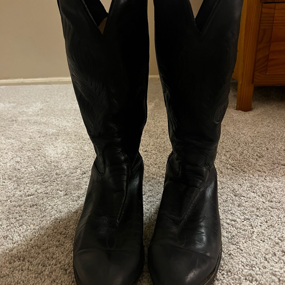 Black Real Leather Western Dancing Women's Boots